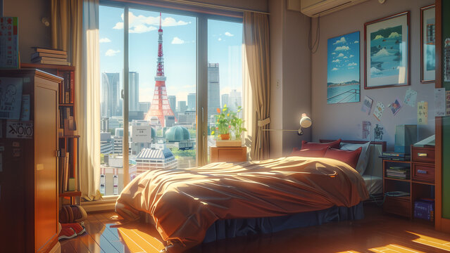 Retro Radiance: A Lo-Fi, Anime-Style Bedroom with a View