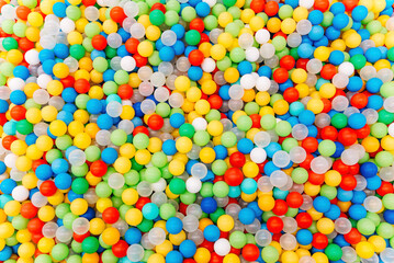 plastic balls for dry pool, view from above, children attraction, background, texture
