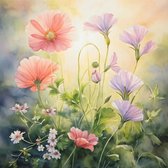 Floral and botanical illustrations of nature with flowers, leaves and plants.