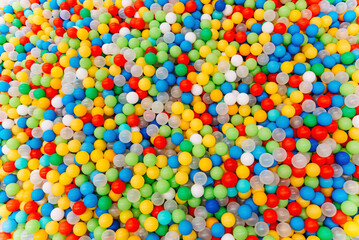 plastic balls for dry pool, view from above, children attraction, background, texture