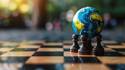 Earth globe on a chessboard. Strategy, world politics concept 