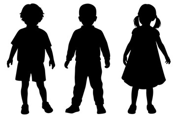 Many little boys and girls silhouette vector illustration