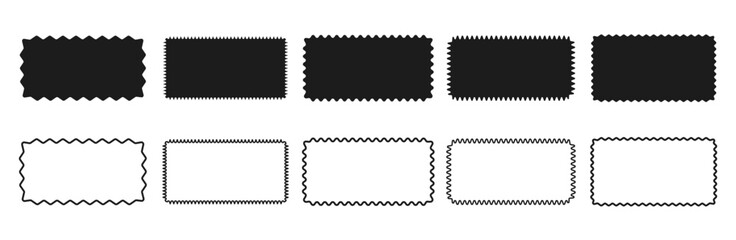 Rectangular frame borders with zigzag wavy edges. Set of geometric shapes isolated on white background. Vector illustration