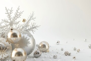 3D Christmas Ornaments and Decor on White Background