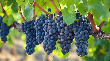Freshly grown Shiraz grapes on the vine, ready to be harvested for winemaking