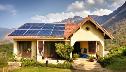 Naklejka premium A modern house with solar panels.