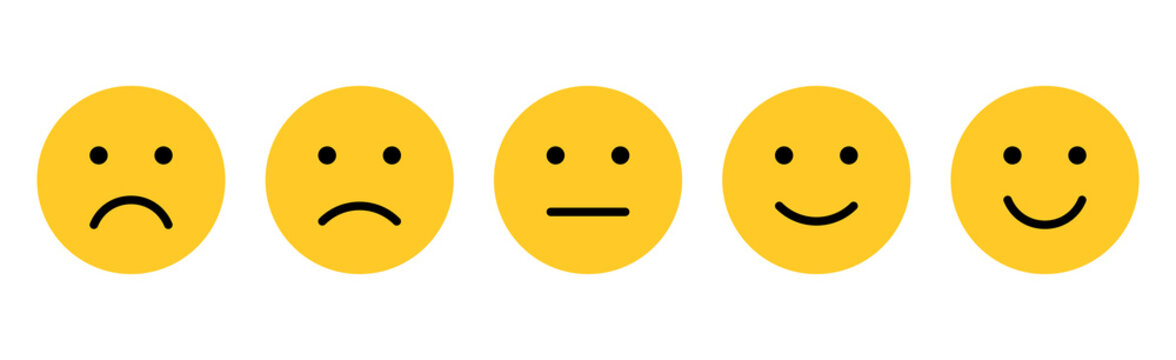 Naklejki Feedback emoji icon set or emoticon level scale for rating emojis happy smile neutral sad angry emotions. five facial expression emoticons