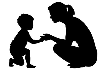 Mother and her child silhouette vector illustration