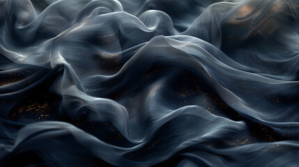 Elegant abstract fluid art with a silky texture in dark blue and black hues, accented with subtle...