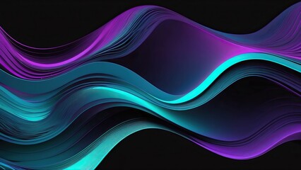 Colorful neon turquoise and royal purple futuristic waves on a black background