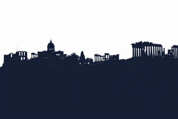 Naklejka premium Athens city skyline silhouette with ancient landmarks and modern touch under clear sky background