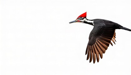 Wild adult male pileated woodpecker - Dryocopus pileatus - is a large, mostly black woodpecker native to North America, mouth open while perched on pine tree.  Looks like woody woodpecker