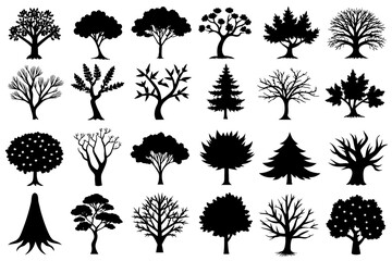 Different types of trees silhouette vector illustration