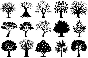 Fototapeta premium Different types of trees silhouette vector illustration