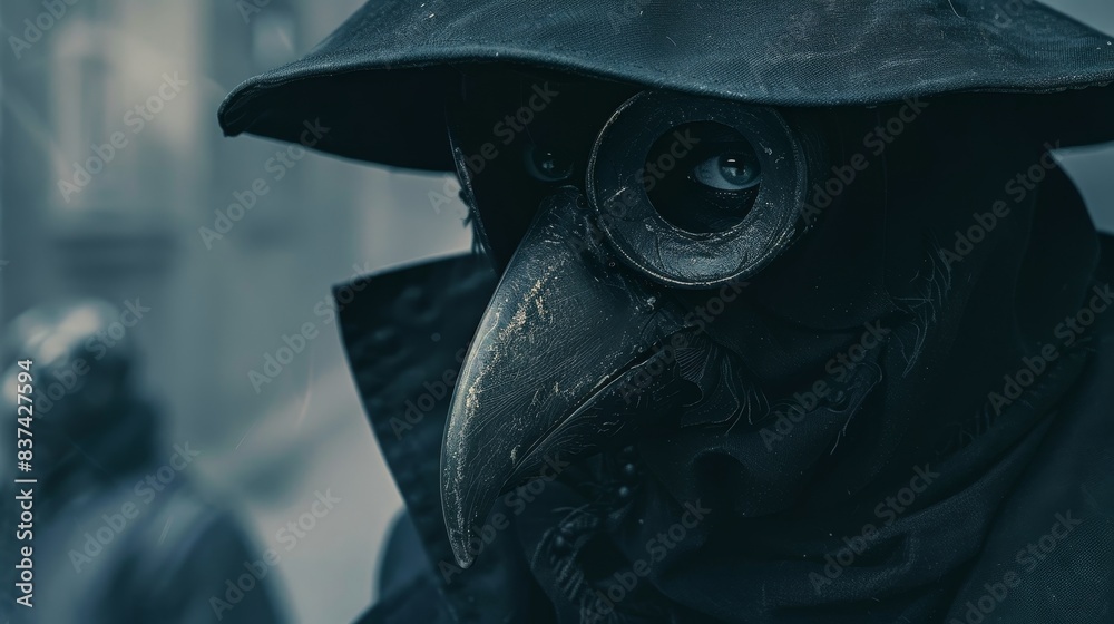 Wall mural Plague black doctor medieval pandemic uniform concept wallpaper background