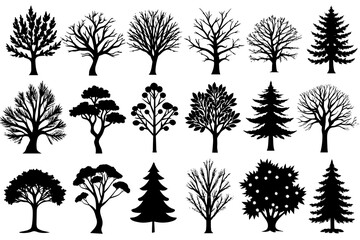 Different types of trees silhouette vector illustration