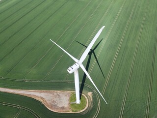 Lissett Airfield wind farm. industrial wind turbines producing green clean renewable energy. East...