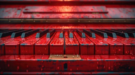 Vibrant Red Piano Adorned with Musical Notes and Symbols - A Symphony of Color and Sound