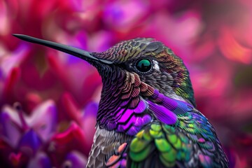 Obraz premium AI-generated illustration of a vibrant bird against a red and pink flower