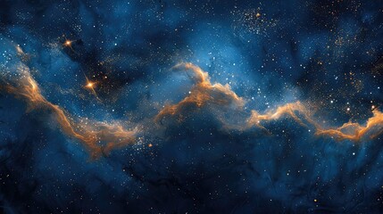 Fototapeta premium Mystical Night Sky: A Watercolor Illustration of a Dark Blue Background with Golden Stars