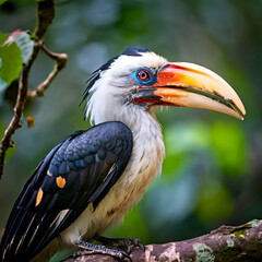 An Asian hornbill spreading his beak