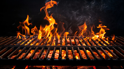 A cozy night scene with a crackling fireplace fire and hot grill flames