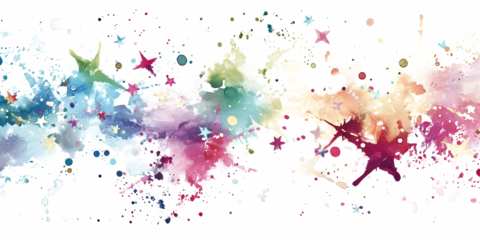 Ethereal Star Garland Watercolor Illustration: Delicate splashes of color and whimsical star motifs on a transparent canvas evoke a sense of dreamy celestial beauty.