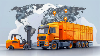 High-tech logistics truck on a digital map background, representing global supply chain and connectivity