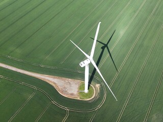Lissett Airfield wind farm. industrial wind turbines producing green clean renewable energy. East...