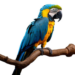 Stunning Full-Body Illustration of a Blue and Yellow Macaw on a Transparent Background. Capture the vibrant essence of this exotic bird in your projects.