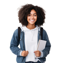 Charming Black Student Exuding Success: A Photo-Realistic Portrait on a Transparent Background