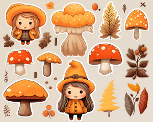 Autumn stickers illustration background.