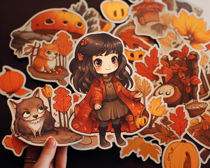 Autumn stickers illustration background.