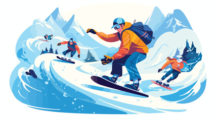 Winter sports illustration with various people in w