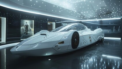 Fototapeta premium Witness the convergence of artistry and engineering in a space-themed showcase of EV Tank technology, where every detail speaks to the future of mobility.