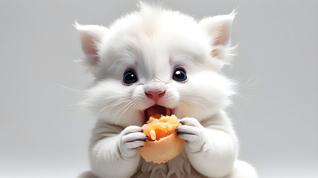 a cute white baby ganda with white background,eating something