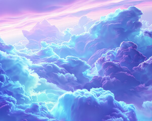 surreal blue and pink cloud landscape with heavenly glow