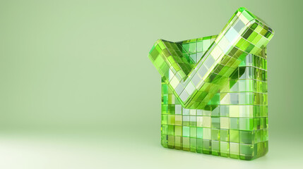 large green check mark on glass mosaic box on light green background
