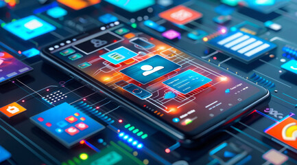 Obraz premium Social networking in the age of mobile phones and power computers. Social app networking smartphone