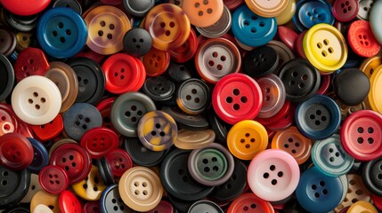 Colorful plastic buttons in a close up view.