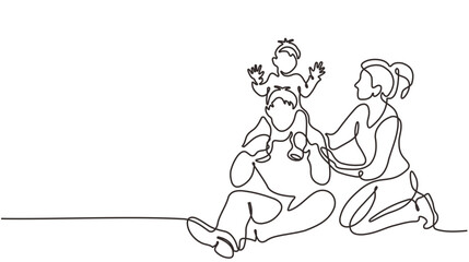 Happy family one continuous line drawing, single hand drawn father, mother, and kids. Portrait of care and togetherness in family time. Good banner celebration for international day of families