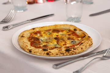 Artisanal pizza with long-maturing dough. Background obtained by artificial intelligence tool