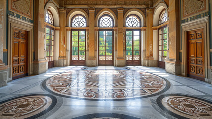 Obraz premium Timeless beauty encapsulated in the form of a captivating marble mosaic within a university setting
