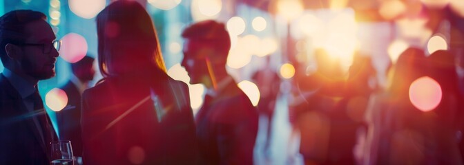 Business networking event. Business people gathering in an office setting. Blurred background. Business people party