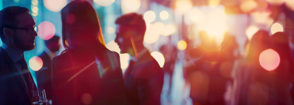 Business networking event. Business people gathering in an office setting. Blurred background. Business people party