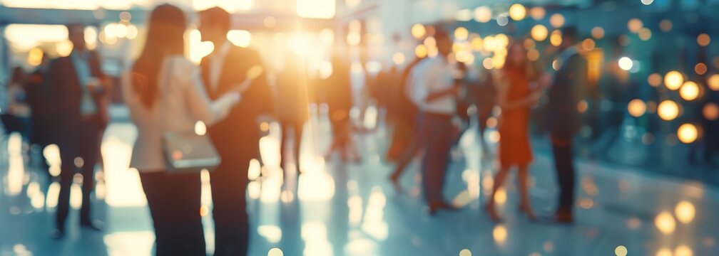 Business networking event. Business people gathering in an office setting. Blurred background. Business people party