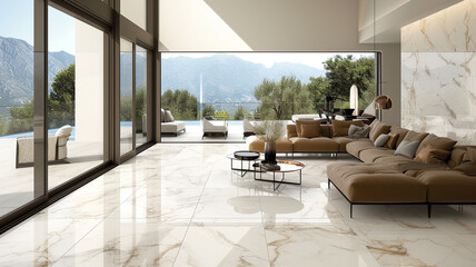 Translucent veining in marble tiles weaves an enchanting story, forming a unique mosaic on interior roof surfaces.