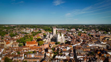 Flight over the historic city centre of Canterbury United Kingdom - aerial drone photography