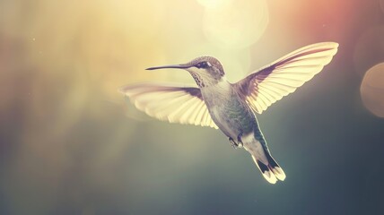 Fototapeta premium Close-up of hummingbird gracefully hovering mid-air, wings blurred