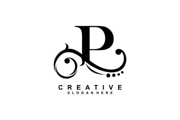 P letter logo with luxury black floral ornament. P monogram logo, P typography. suitable for business logos, companies, beauty, fashion, boutiques, etc